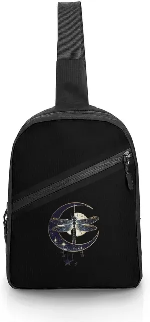 Moon Nature Insect Dragonfly Sling Backpack Crossbody Shoulder Bag Casual Chest Bag Travel Hiking Daypack