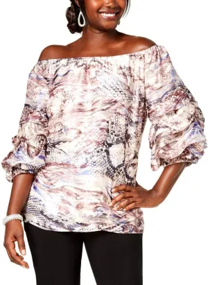 MSK Womens Printed Metallic Blouse Purple L