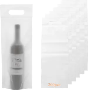 MUXHEL 200 Pcs Wine To Go Bag with Handle, 6.3" x 15.7" Thick Clear Plastic Bags with Handles, Adhesive Seal Wine Bags Bulk for Restaurant Bar Party Wedding Travel Gifts