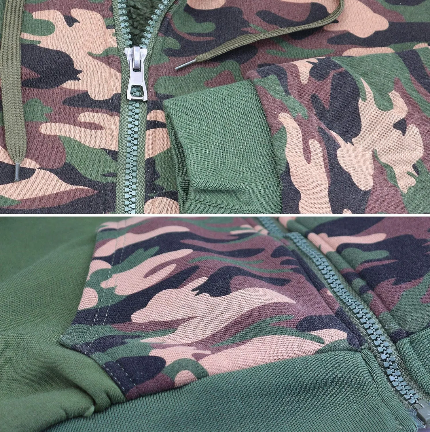 MX USA Men's Army Camo Zip Up Sherpa Hoodie Fleece Hunting Sweater Jacket