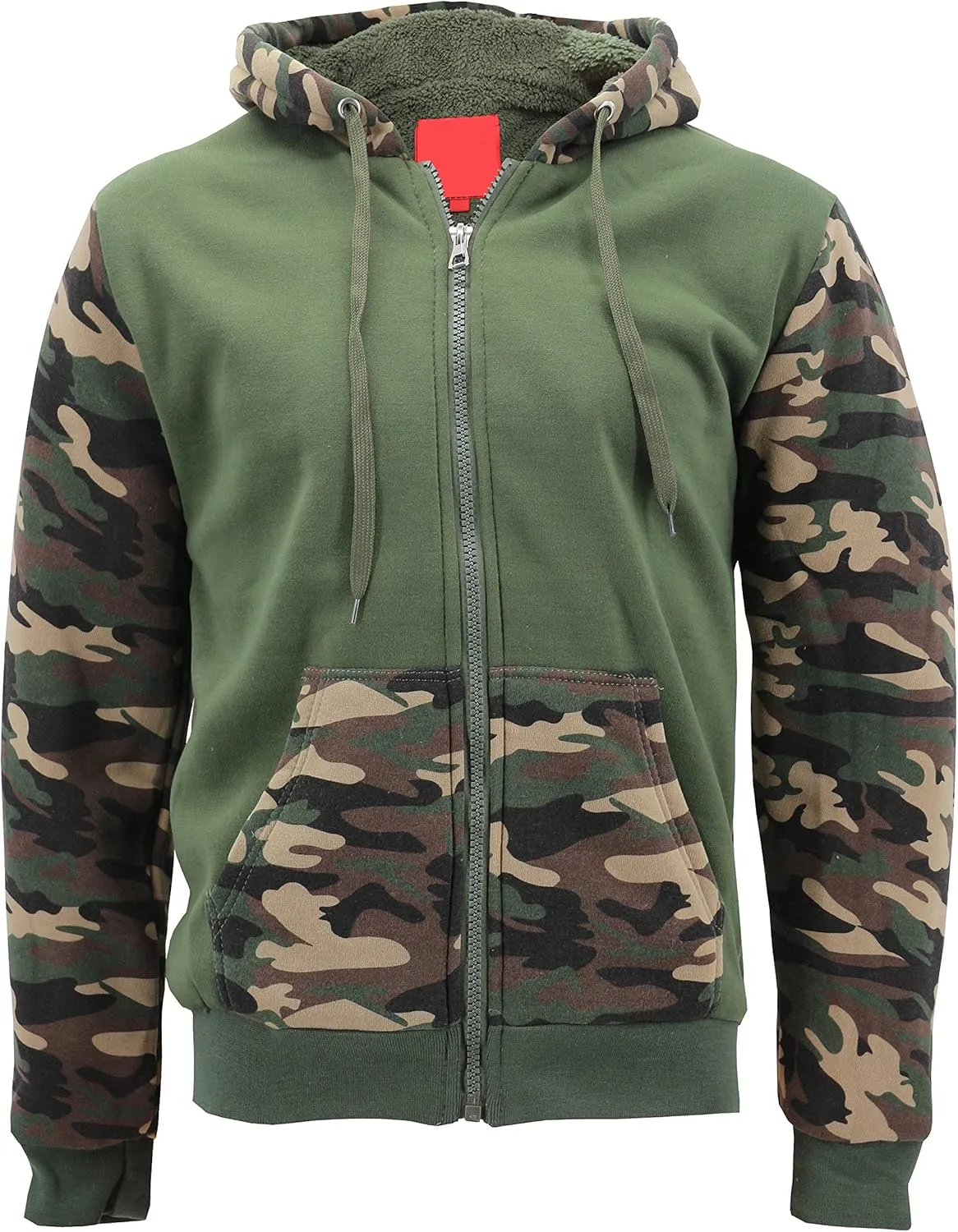 MX USA Men's Army Camo Zip Up Sherpa Hoodie Fleece Hunting Sweater Jacket