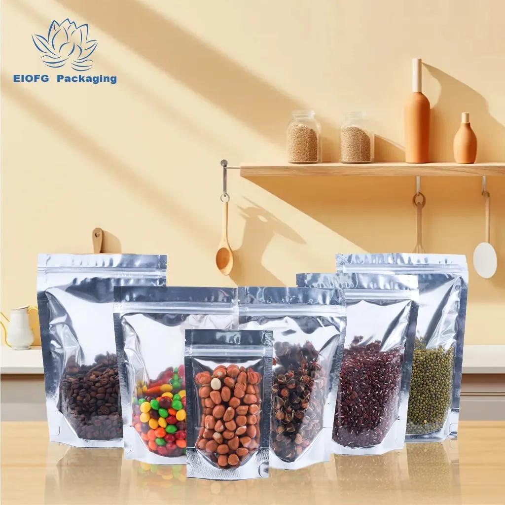 Mylar Bags for Food Storage 5.5x7.9, 100 PCS Clear Front Resealable Bags for Small Business for Food, Candy, Stand Up Foil Back Sealable Bags for Packaging