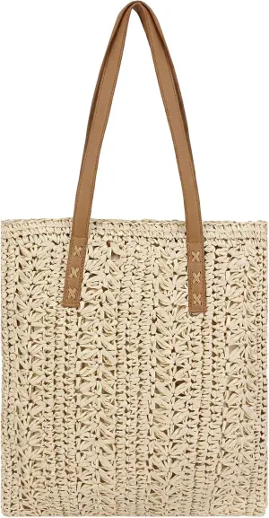 Naimo Women Straw Beach Shoulder Bag Woven Tote Handbag Large Handmade Weaving Summer Casual Hobo Bag