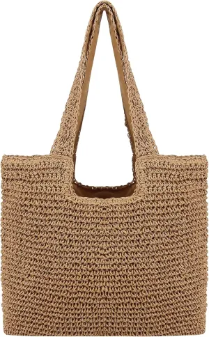 Naimo Women Straw Beach Shoulder Bag Woven Tote Handbag Large Handmade Weaving Summer Casual Hobo Bag