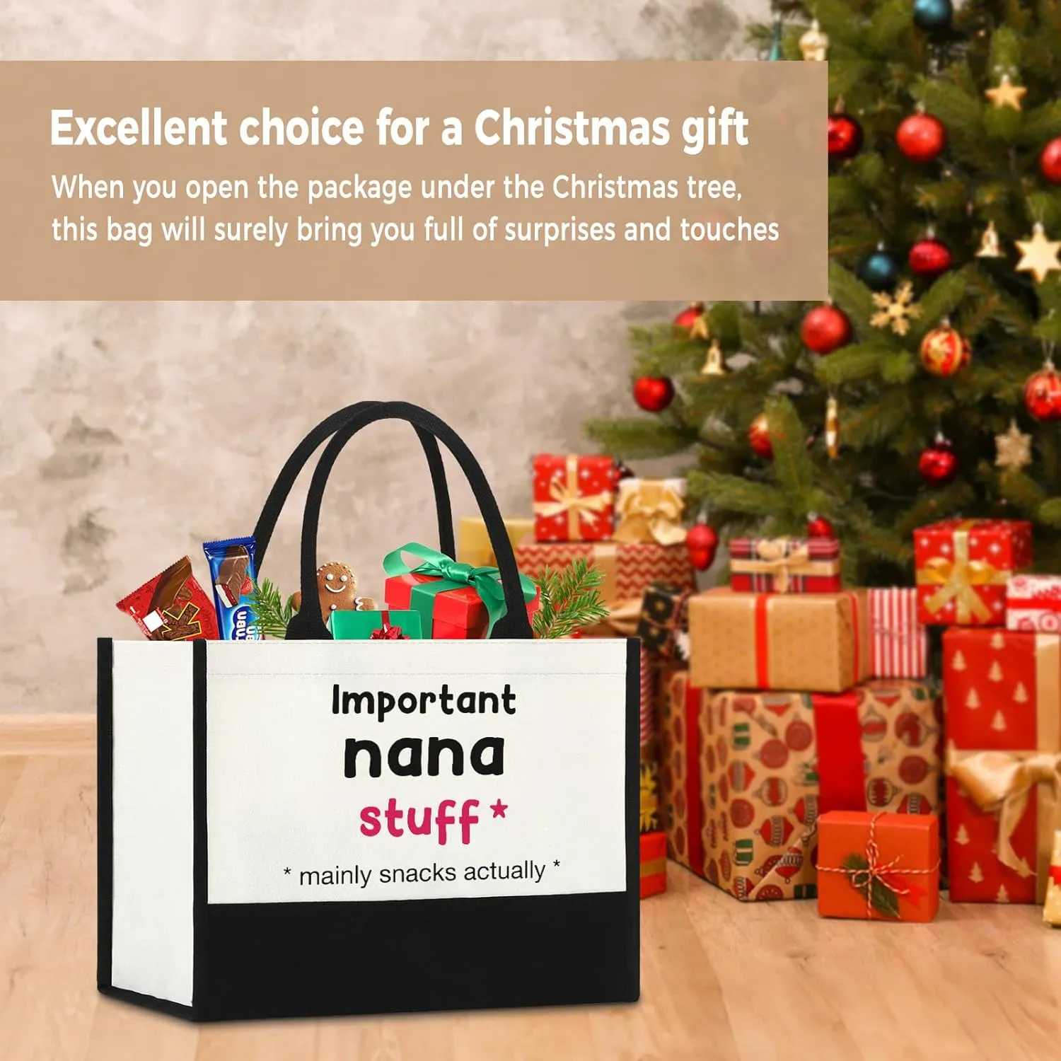 Nana Gifts, Nana Birthday Gifts for Grandma, Christmas Gift Bags for Nana, Best Nana Ever Gift Bags, Practical Present for Nana Grandma Tote Bag -Mainly Snacks Actually