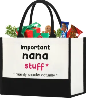Nana Gifts, Nana Birthday Gifts for Grandma, Christmas Gift Bags for Nana, Best Nana Ever Gift Bags, Practical Present for Nana Grandma Tote Bag -Mainly Snacks Actually