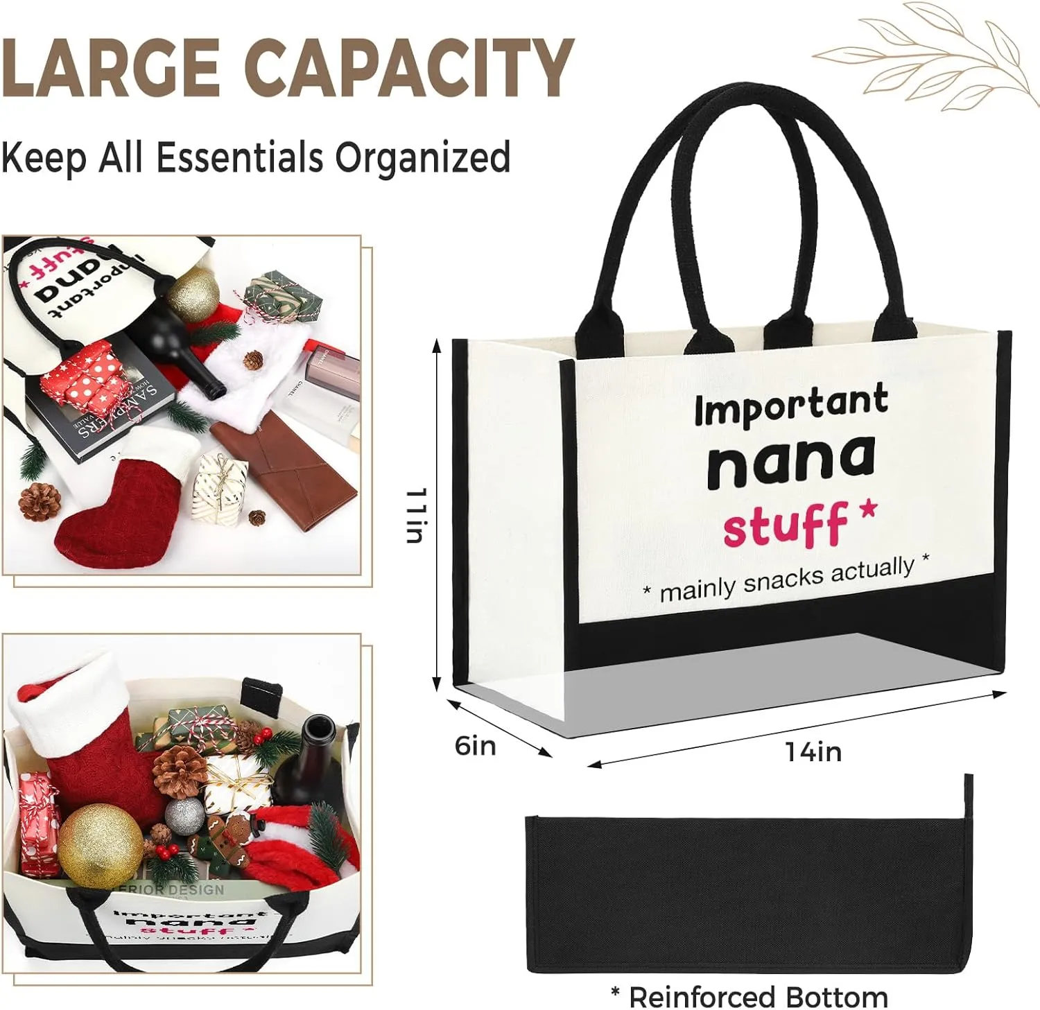 Nana Gifts, Nana Birthday Gifts for Grandma, Christmas Gift Bags for Nana, Best Nana Ever Gift Bags, Practical Present for Nana Grandma Tote Bag -Mainly Snacks Actually