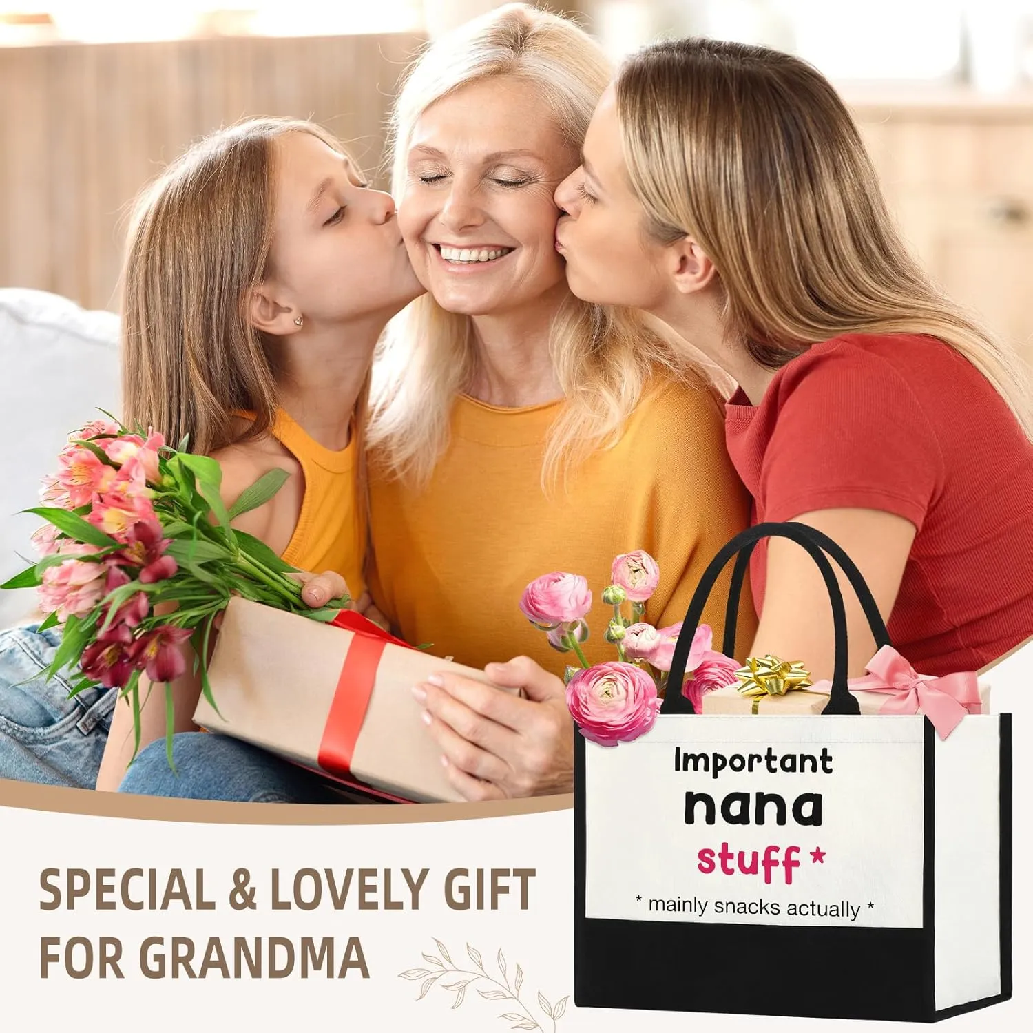 Nana Gifts, Nana Birthday Gifts for Grandma, Christmas Gift Bags for Nana, Best Nana Ever Gift Bags, Practical Present for Nana Grandma Tote Bag -Mainly Snacks Actually
