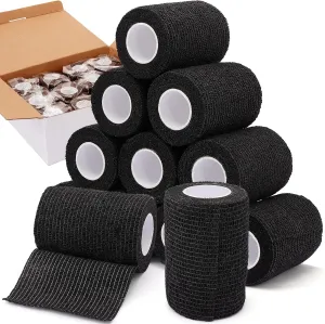 NANASO 12PCS Self Adhesive Bandage Wrap,4" x 5 Yards Elastic Adhesive Tape for Sports,Self Adherent Wrap for Pet,Breathable Cohesive Bandage for Wrist Ankle Knee Leg First Aid Sprains Swelling-Black