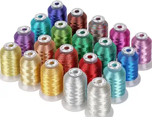 New brothread 20 Assorted Colors Metallic Embroidery Machine Thread Kit 500M (550Y) Each Spool for Computerized Embroidery and Decorative Sewing