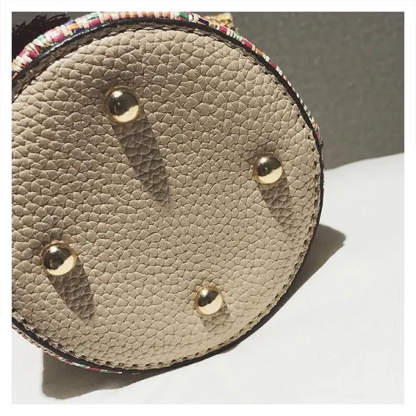 New Fashion Metal Ring Tassel Chain Straw Rattan Handbag Shoulder Bag Crossbody Bag