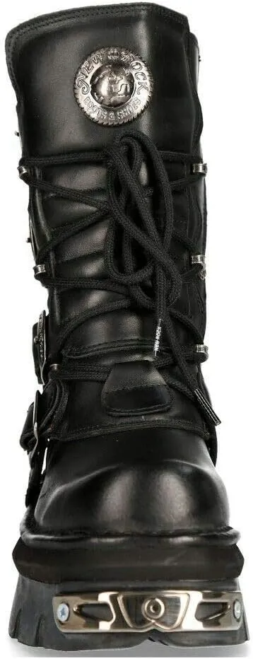 New Rock Unisex M.373-S4 Metallic Black 100% Leather Goth Biker Emo Fashion Reactor Boots