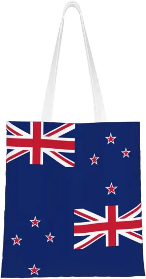 New Zealand Flag Pattern Double Sided Canvas Tote Bag, Reusable Grocery Shopping Bag, Carry or Shoulder ï¼Œ15x16.5 in