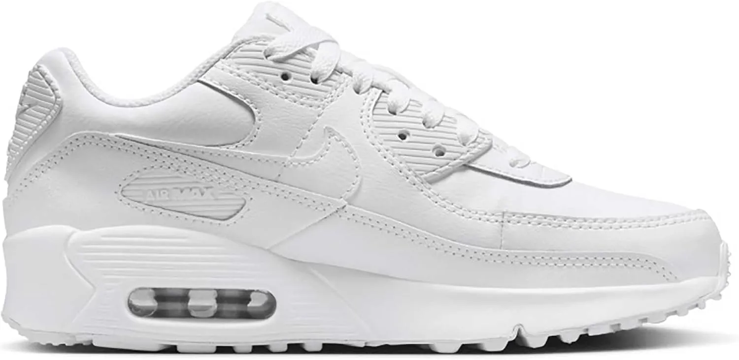 Nike Air Max 90 Big Kids' Shoes (HF6358-102, White/Metallic Silver/White/White) Size 6.5