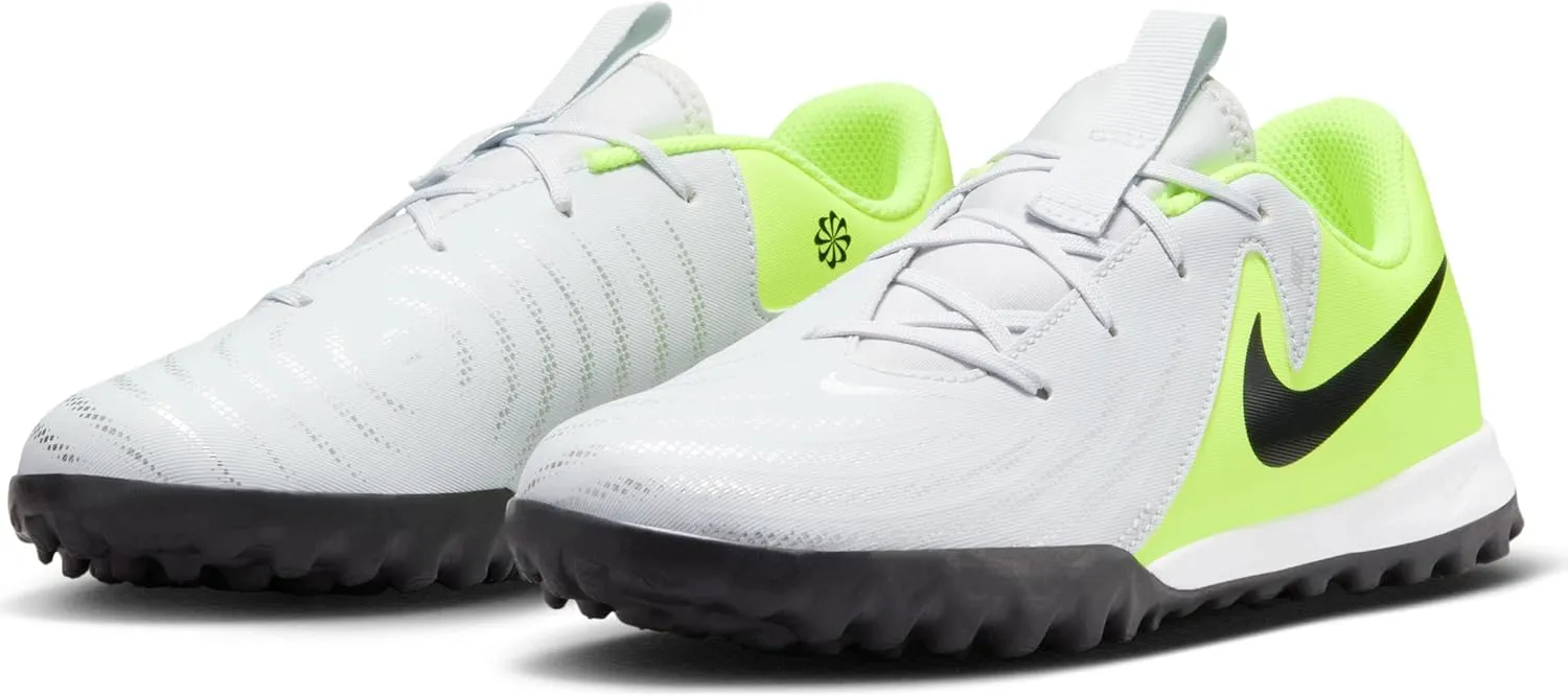Nike Jr. Phantom GX 2 Academy Little/Big Kids' TF Soccer Shoes (FJ2608-003, Metallic Silver/Volt/Black)
