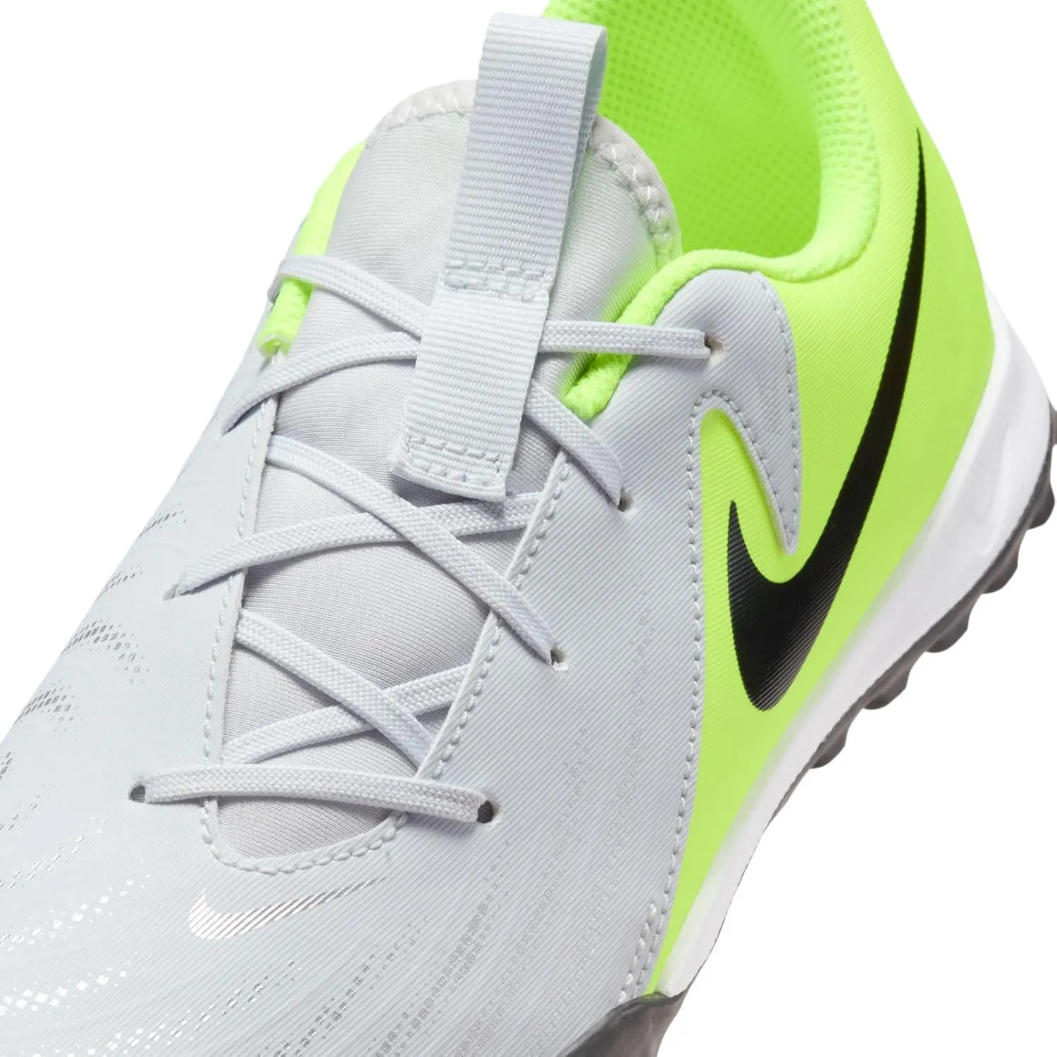 Nike Jr. Phantom GX 2 Academy Little/Big Kids' TF Soccer Shoes (FJ2608-003, Metallic Silver/Volt/Black)