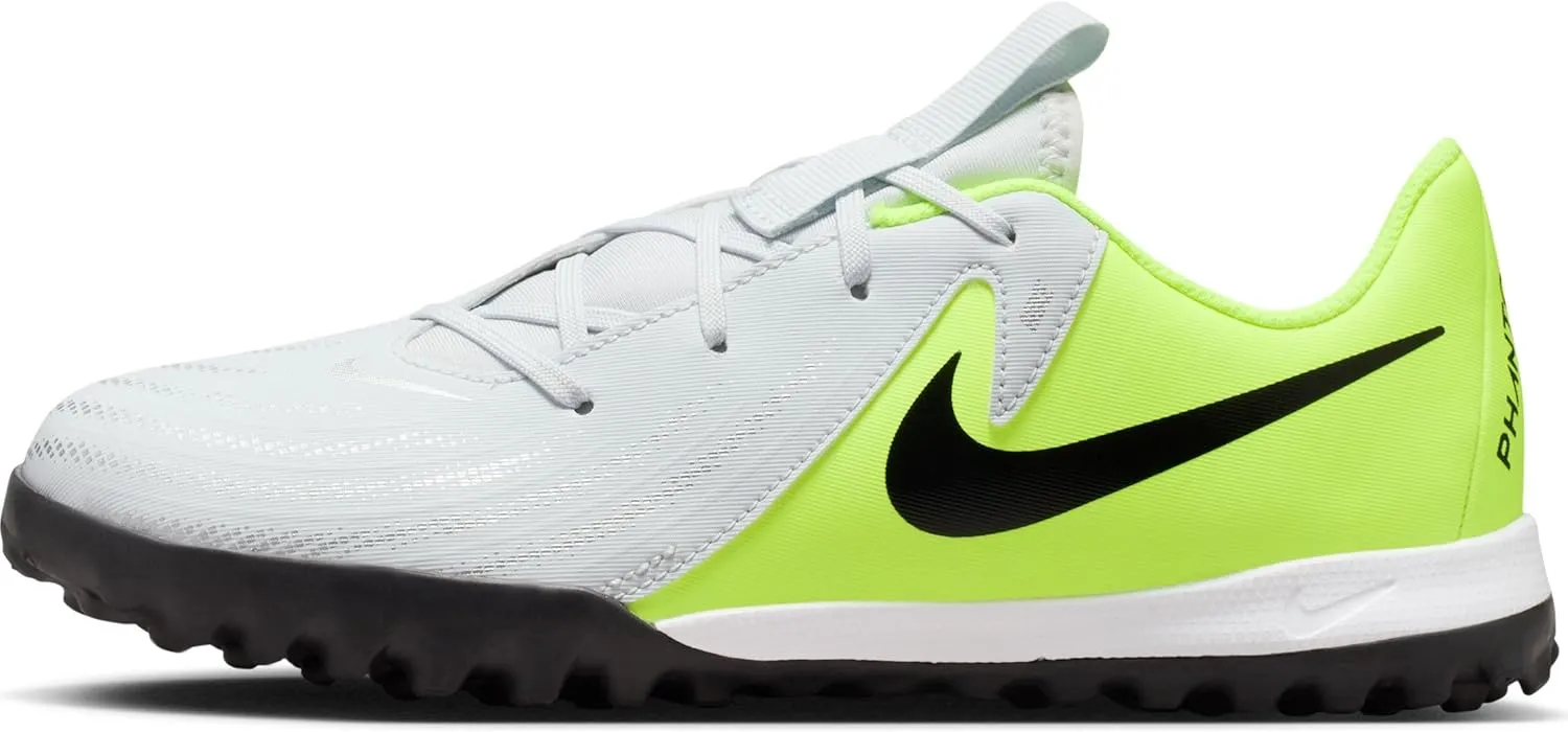Nike Jr. Phantom GX 2 Academy Little/Big Kids' TF Soccer Shoes (FJ2608-003, Metallic Silver/Volt/Black)