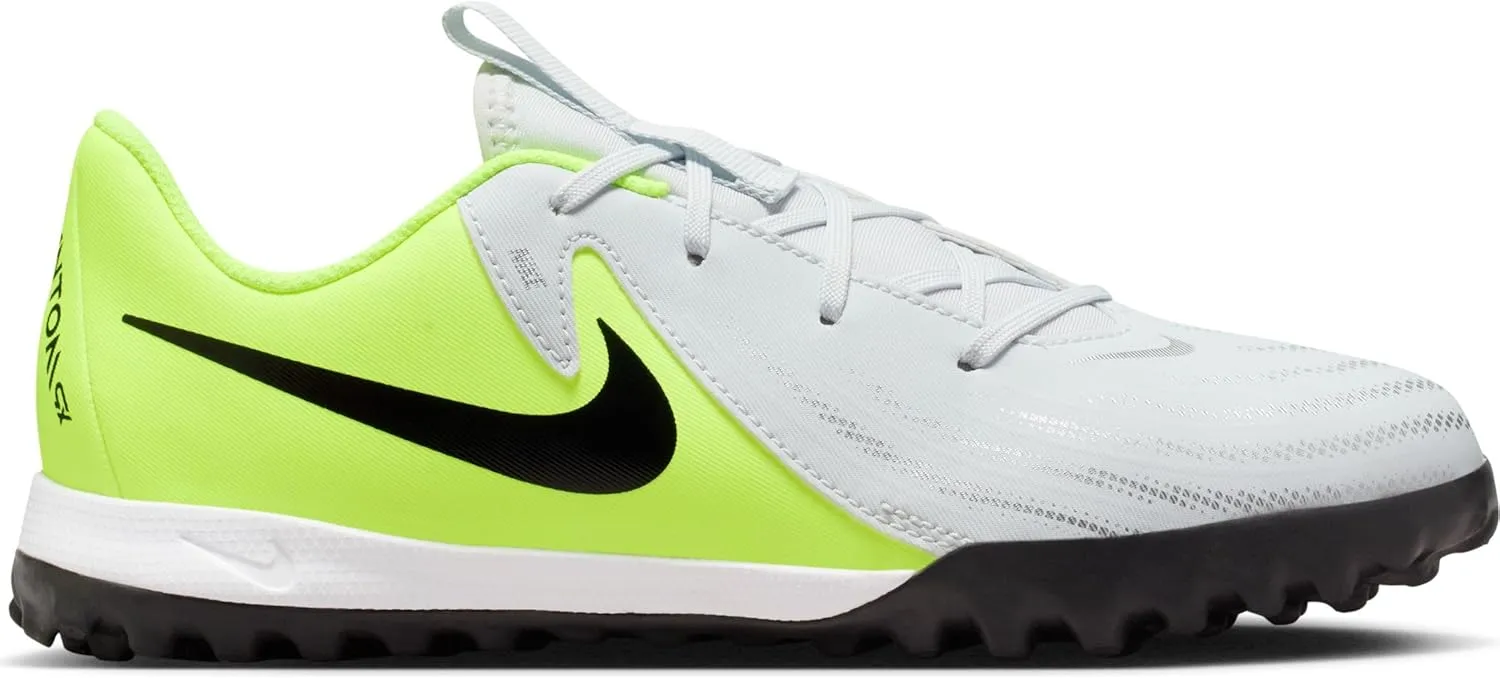 Nike Jr. Phantom GX 2 Academy Little/Big Kids' TF Soccer Shoes (FJ2608-003, Metallic Silver/Volt/Black)