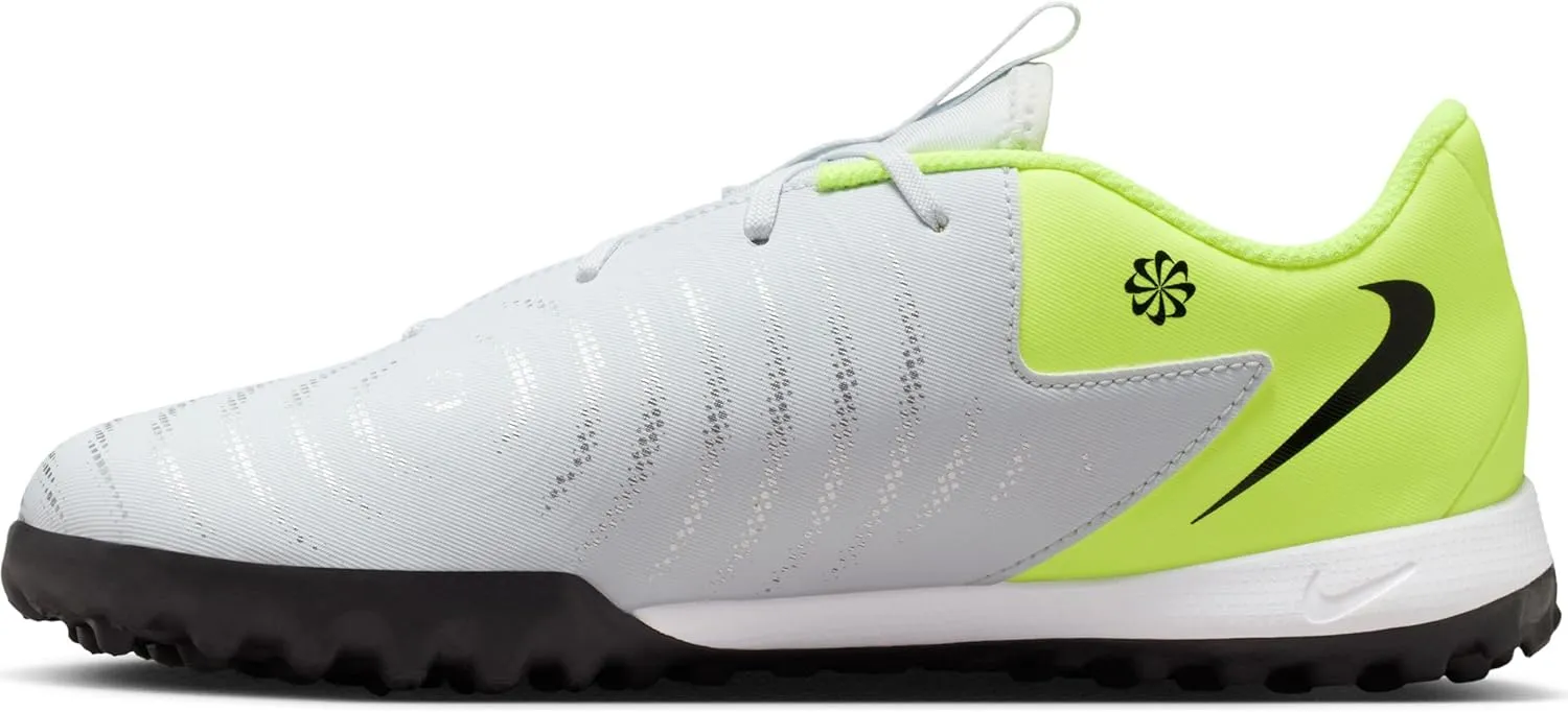 Nike Jr. Phantom GX 2 Academy Little/Big Kids' TF Soccer Shoes (FJ2608-003, Metallic Silver/Volt/Black)
