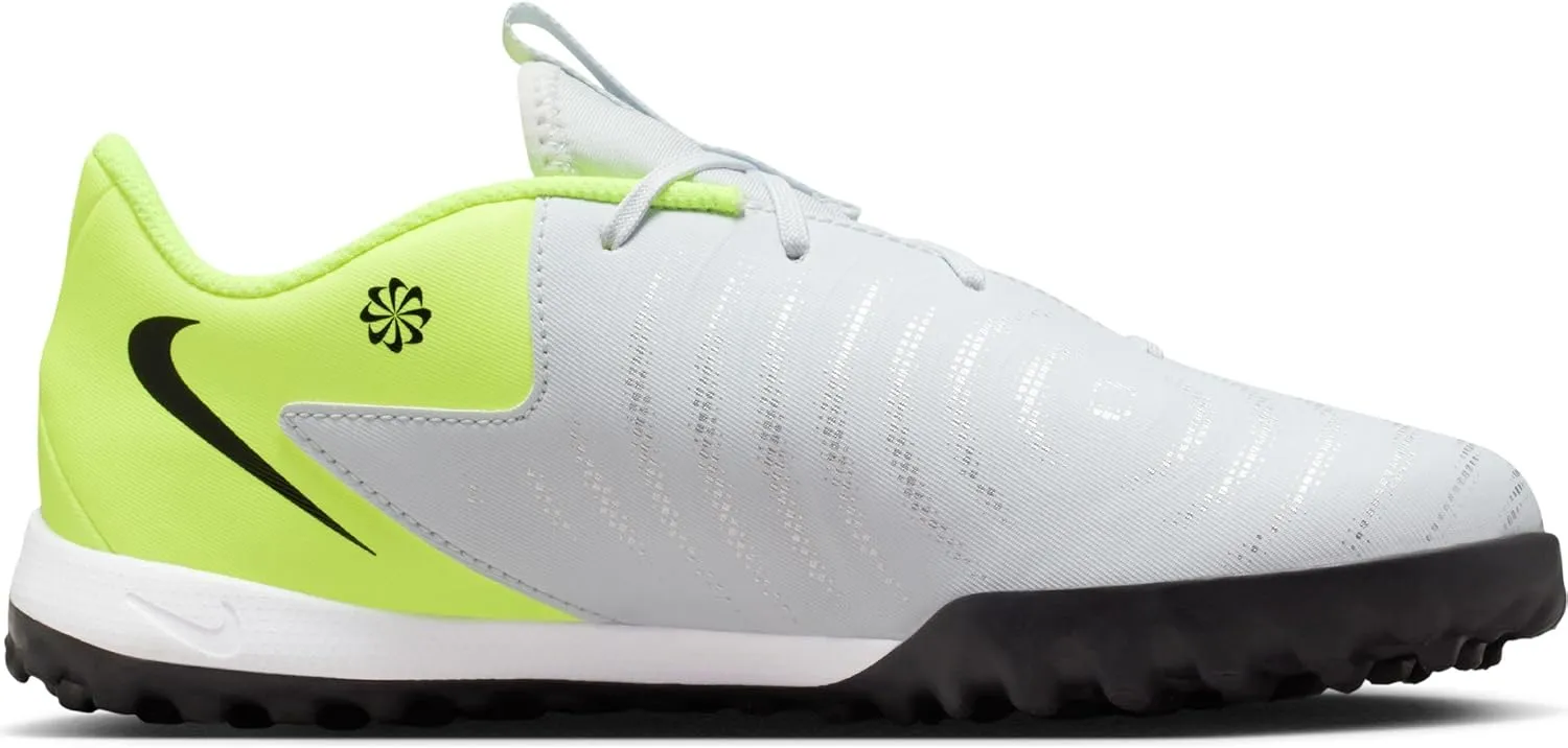 Nike Jr. Phantom GX 2 Academy Little/Big Kids' TF Soccer Shoes (FJ2608-003, Metallic Silver/Volt/Black)