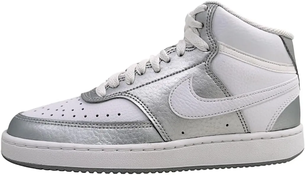 Nike Women's Court Vision Mid Trainers, White metallic silver, 8 Women