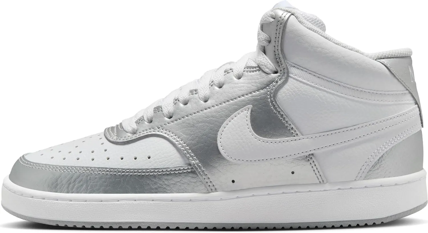 Nike Women's Court Vision Mid Trainers, White metallic silver, 9.5 Women