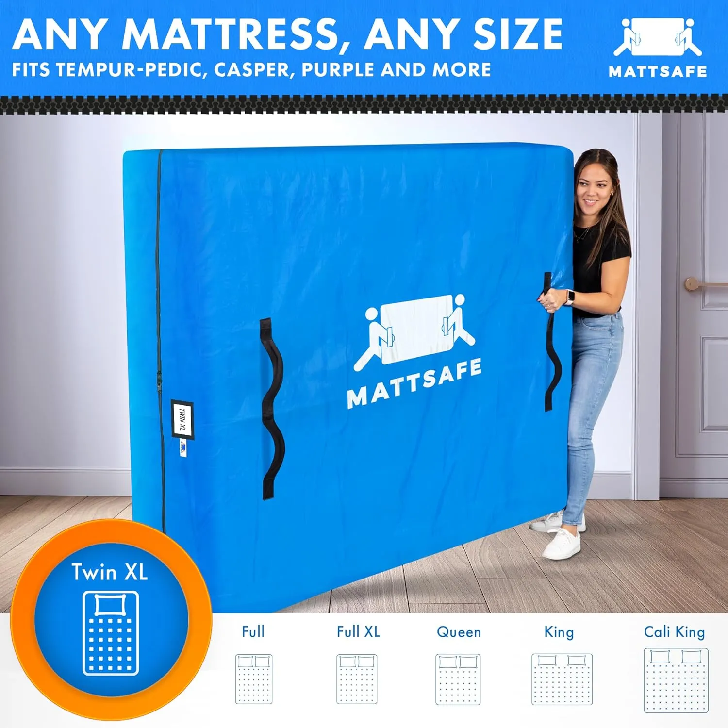 Nordic Elk Mattress Bags for Moving and Storage (Twin XL) Heavy Duty Moving Supplies, 8 Sturdy Handles, Strong Zipper, Mattress Cover Bed Bags, Storage Cover Essentials Packing Protector