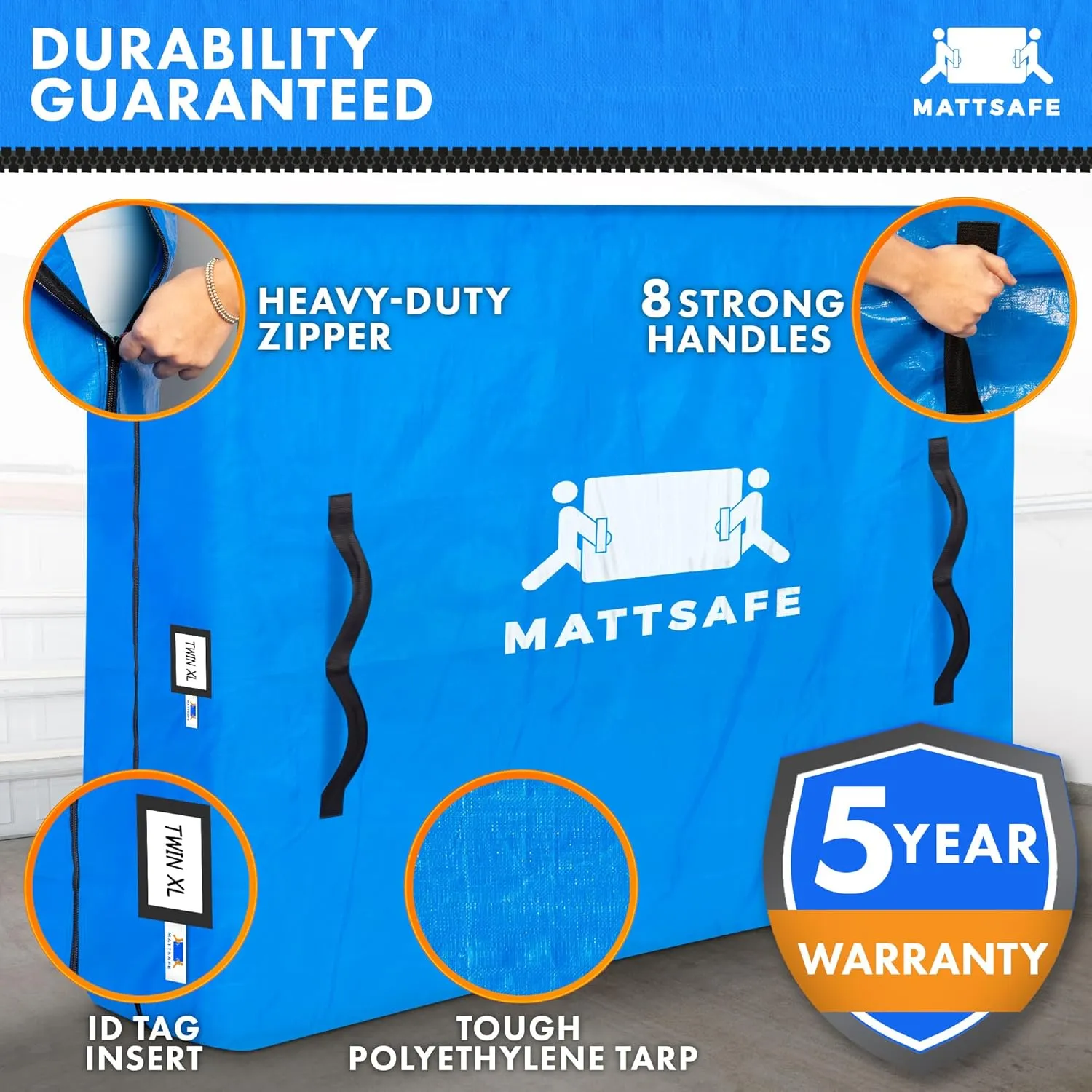 Nordic Elk Mattress Bags for Moving and Storage (Twin XL) Heavy Duty Moving Supplies, 8 Sturdy Handles, Strong Zipper, Mattress Cover Bed Bags, Storage Cover Essentials Packing Protector