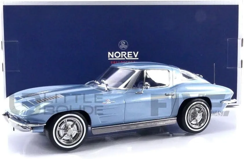 Norev NV189050 1:18 Chevrolet Corvette Sting Ray 1963-Light Blue Metallic Collectable Model, Multi