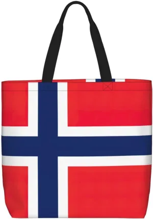 Norwegian Flag Print Women Reuseable Handbag, Grocery Bag Foldable For Shopping Travel Activity