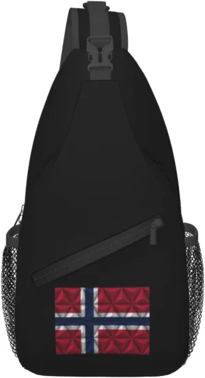 Norwegian Flag With Polygonal Effect Crossbody Bags For Women Men Chest Backpack Gym Shoulder Bag Travel Outdoor Sports Casual Crossbody Bags