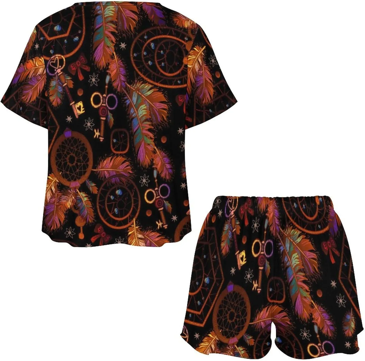 Novelty Latin Feather Home 2 Piece Womens' Lounge Short Sleeves Sleepwear Set with Pockets