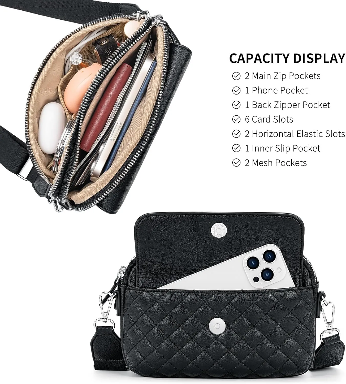 nuoku Small Crossbody Purse for Women, Double Zipper Crossbody Bags for Women Small Size with Phone Pocket