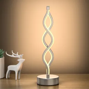 NUÜR Infinity Spiral LED Table Lamp Silver, Dimmable Metallic Bedside Lamp with Touch Controller, 3 Colour Temperature, 15.8 Inch Height, Decorative Lamp for Home, Living Room