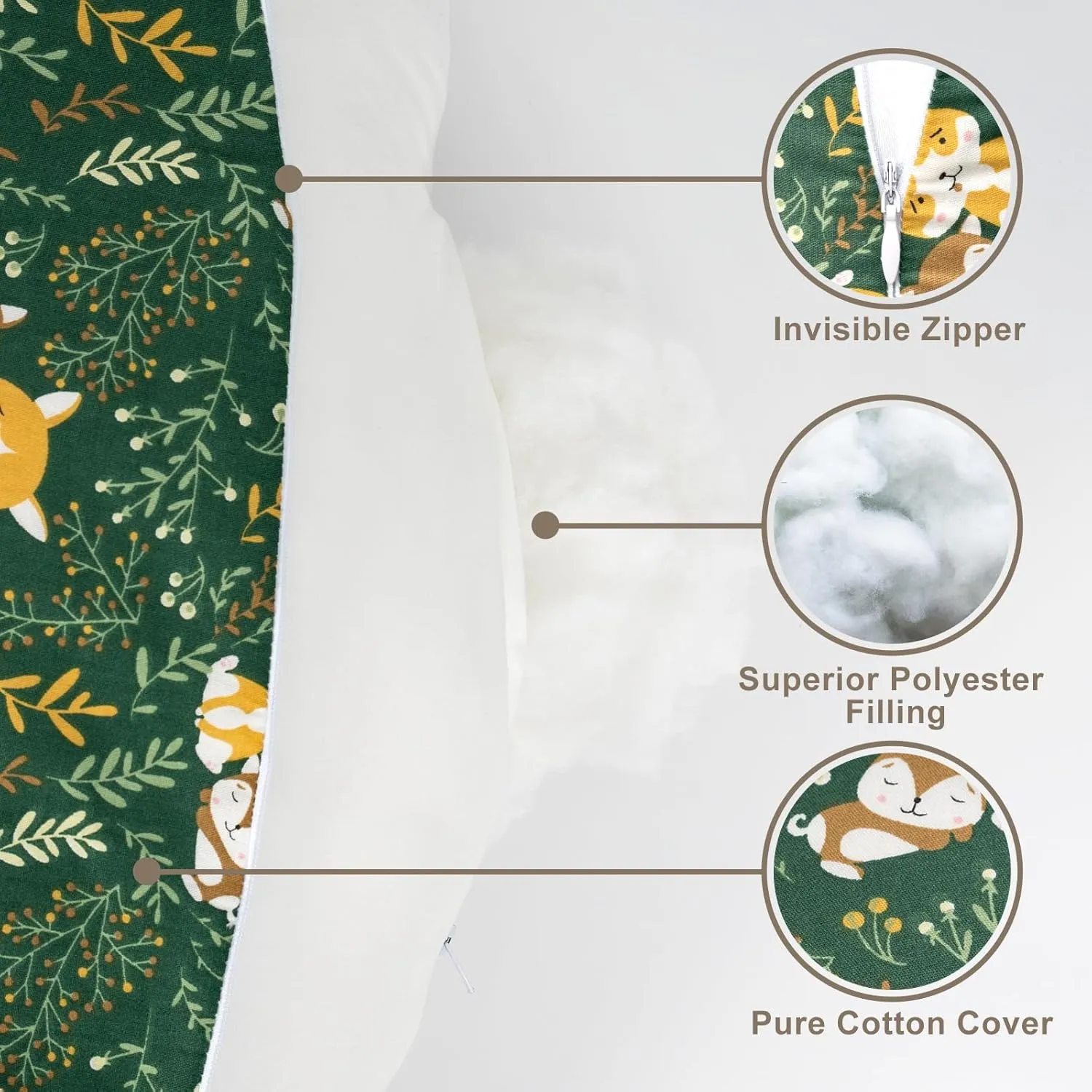 Nursing Pillow for Breastfeeding, Animal Patterns Removable Cotton Cover, Support for Mom and Baby, Plus Size Ergonomic Design Breastfeeding Pillows, Machine Washable, Green