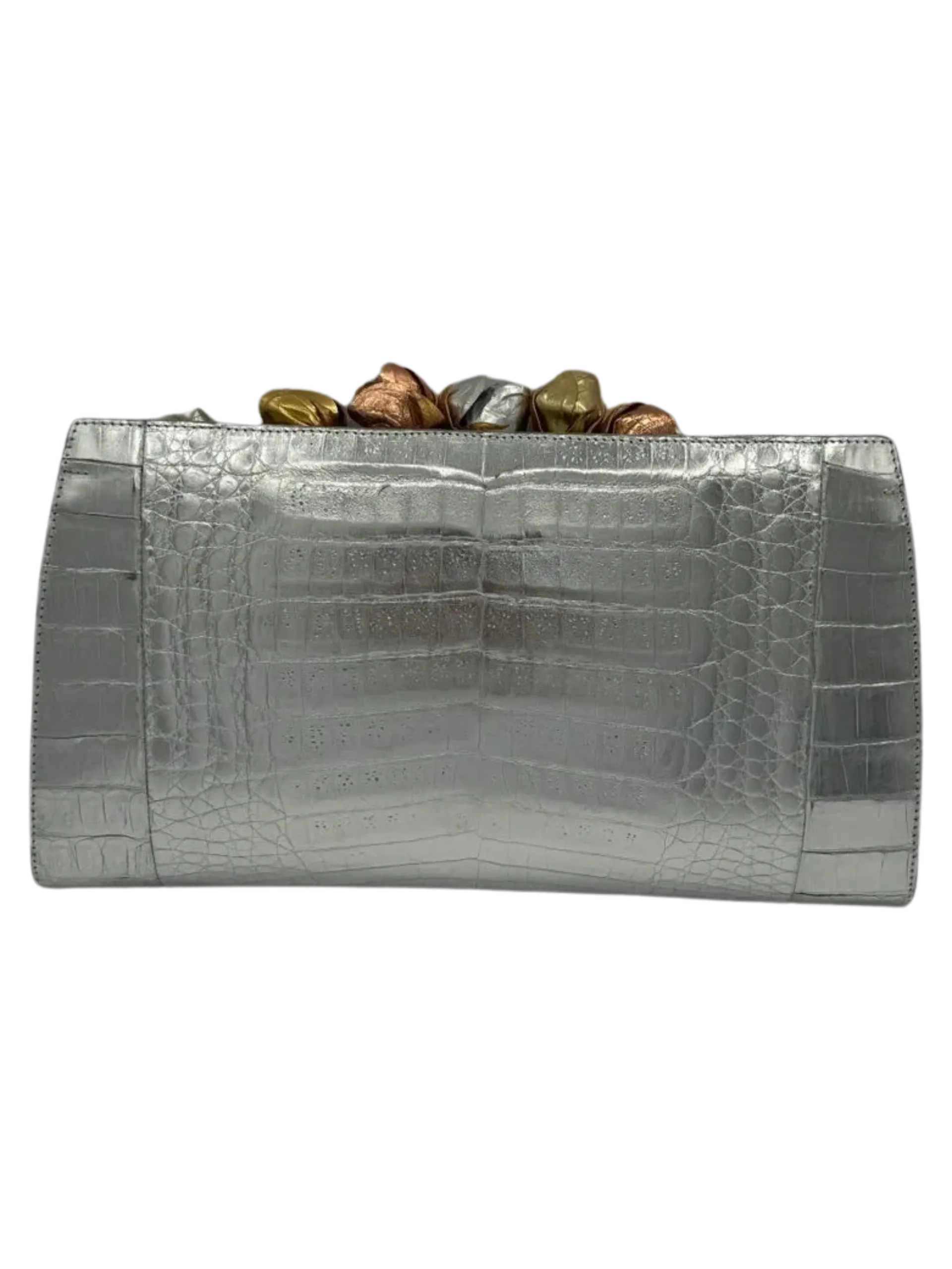 NWT Nancy Gonzalez Rosebud Slicer Metallic Crocodile Clutch Bag