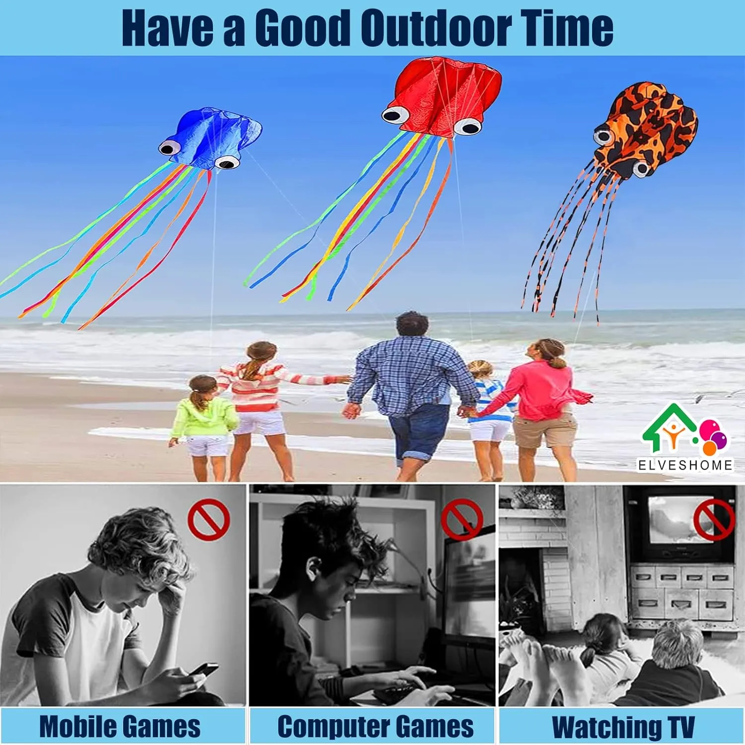 Octopus Kite 3 PACK Kites for Adults Easy To fly, 3D Beautiful Large Giant Kites with Kite String, Kites for Kids Easy to Fly Boys Girls Outdoor Travel Park Beach 158'' Long Tail Kite Runner, 3 Colors