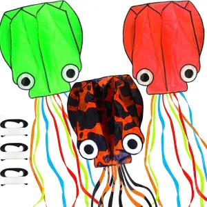 Octopus Kite 3 PACK Kites for Adults Easy To fly, 3D Beautiful Large Giant Kites with Kite String, Kites for Kids Easy to Fly Boys Girls Outdoor Travel Park Beach 158'' Long Tail Kite Runner, 3 Colors