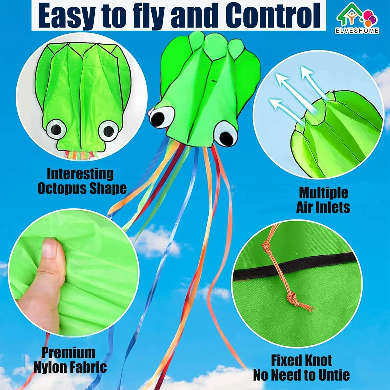 Octopus Kite 3 PACK Kites for Adults Easy To fly, 3D Beautiful Large Giant Kites with Kite String, Kites for Kids Easy to Fly Boys Girls Outdoor Travel Park Beach 158'' Long Tail Kite Runner, 3 Colors