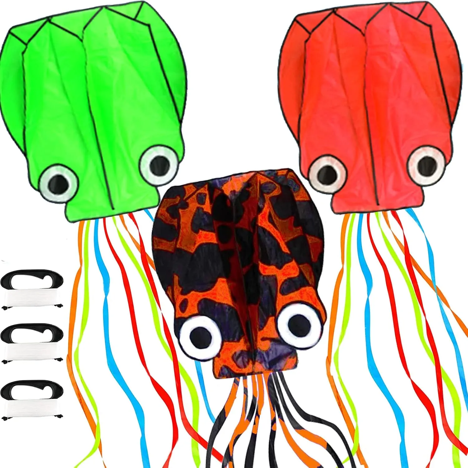 Octopus Kite 3 PACK Kites for Adults Easy To fly, 3D Beautiful Large Giant Kites with Kite String, Kites for Kids Easy to Fly Boys Girls Outdoor Travel Park Beach 158'' Long Tail Kite Runner, 3 Colors