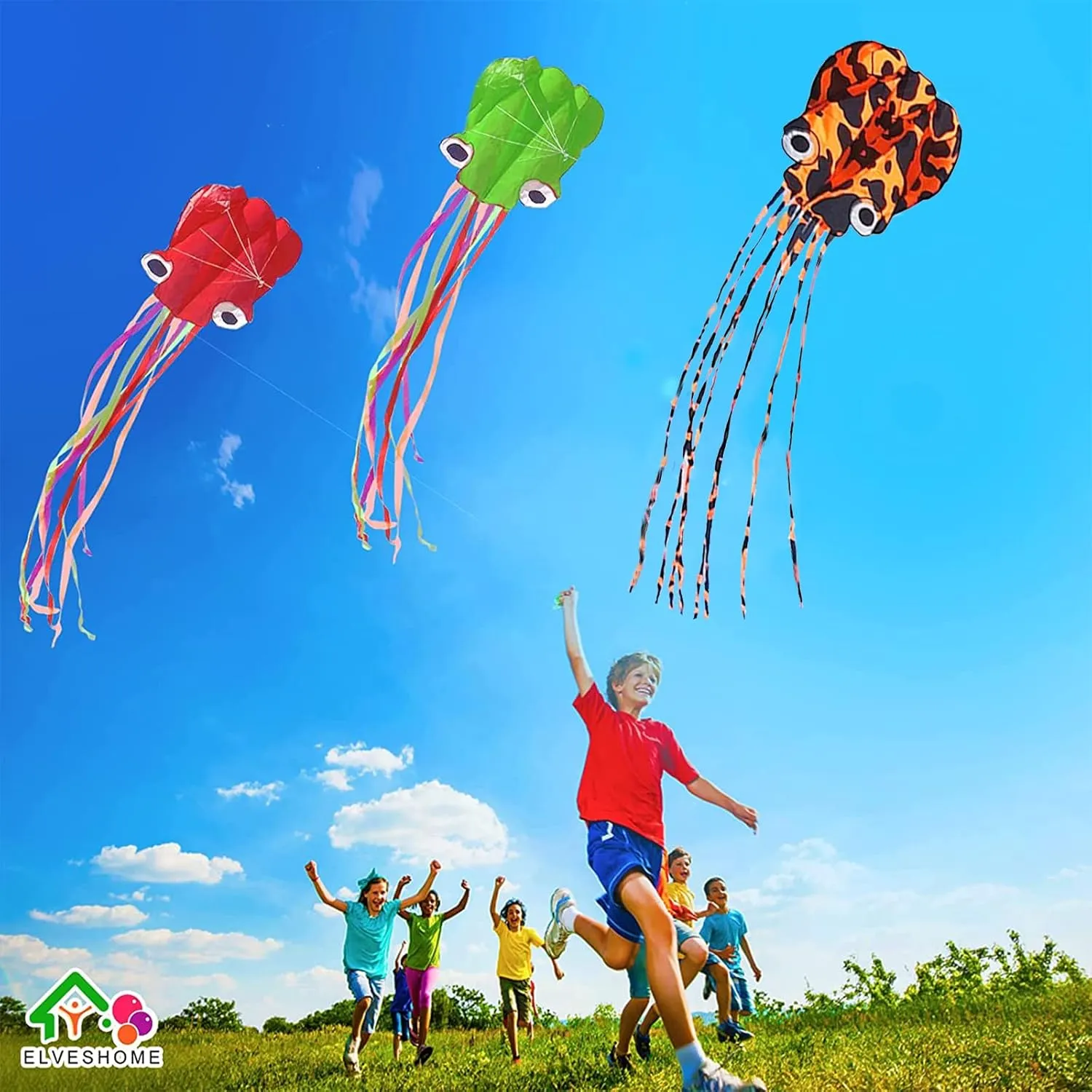 Octopus Kite 3 PACK Kites for Adults Easy To fly, 3D Beautiful Large Giant Kites with Kite String, Kites for Kids Easy to Fly Boys Girls Outdoor Travel Park Beach 158'' Long Tail Kite Runner, 3 Colors