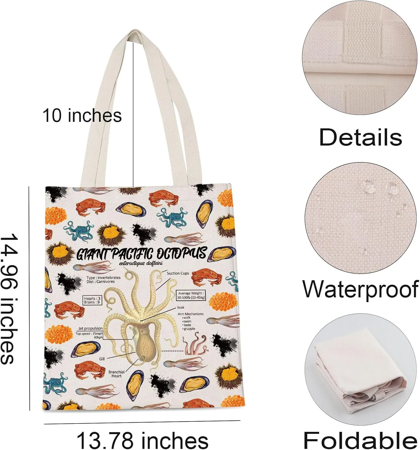 Octopus Lover Gift Giant Pacific Octopus Anatomy Shopping Bag Ocean Animal Christmas Birthday Travel Shoulder Bag