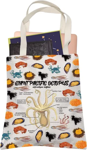 Octopus Lover Gift Giant Pacific Octopus Anatomy Shopping Bag Ocean Animal Christmas Birthday Travel Shoulder Bag