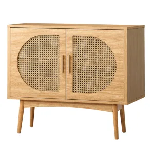 Oikiture Sideboard Cabinet Buffet Rattan Furniture Cupboard Hallway Shelf Wood