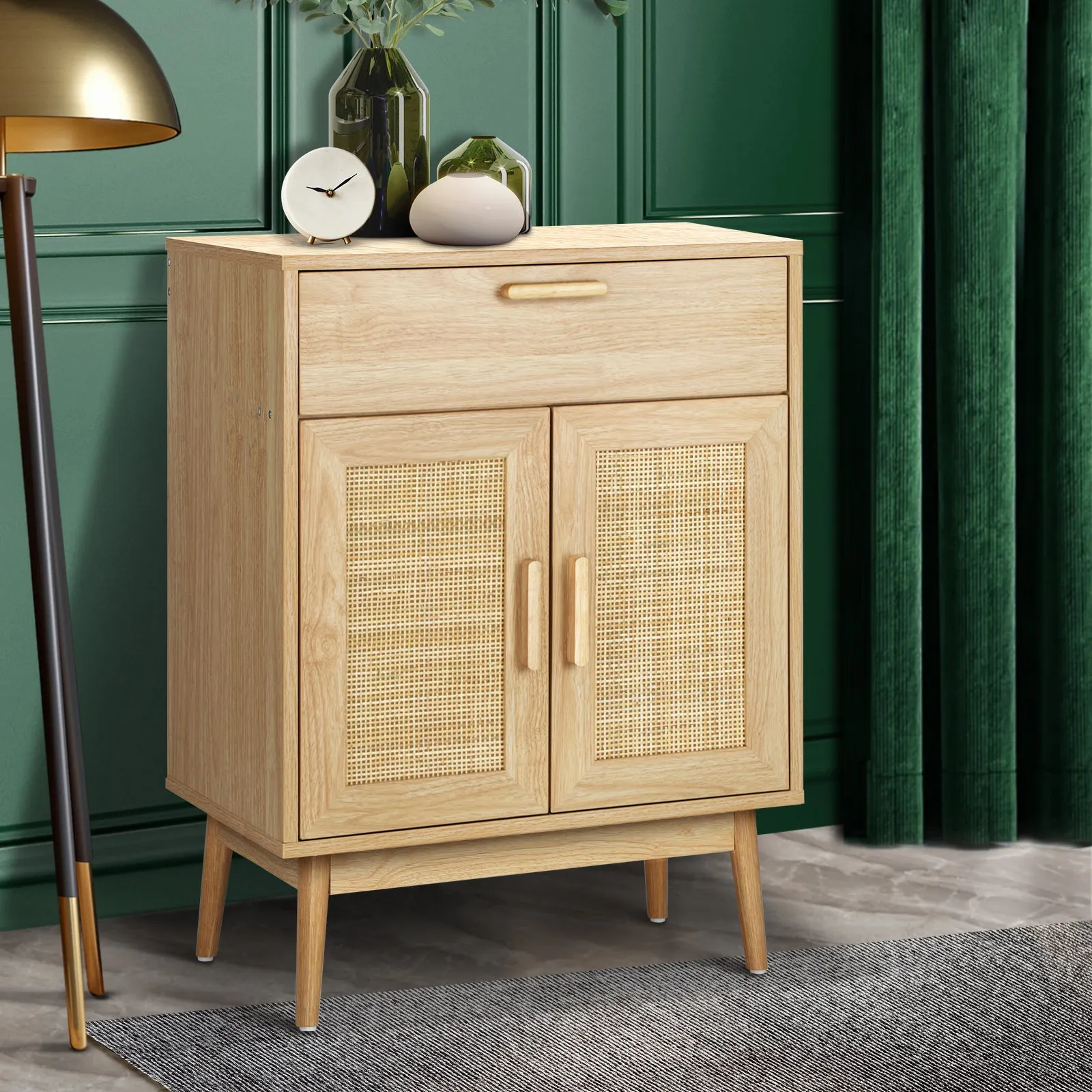 Oikiture Sideboard Cabinet Buffet Rattan Furniture Cupboard Hallway Table Wood
