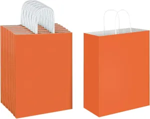 Oikss 50 Pack 10x5x13 Orange Kraft Paper Bags with Handles Bulk for Birthday Party Favors Grocery Retail Shopping Business Goody Recycled Craft Gift Bags (Large Size, 50 Count)