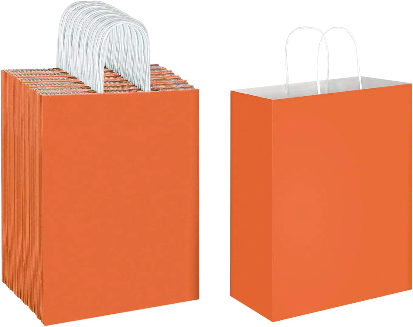 Oikss 50 Pack 10x5x13 Orange Kraft Paper Bags with Handles Bulk for Birthday Party Favors Grocery Retail Shopping Business Goody Recycled Craft Gift Bags (Large Size, 50 Count)
