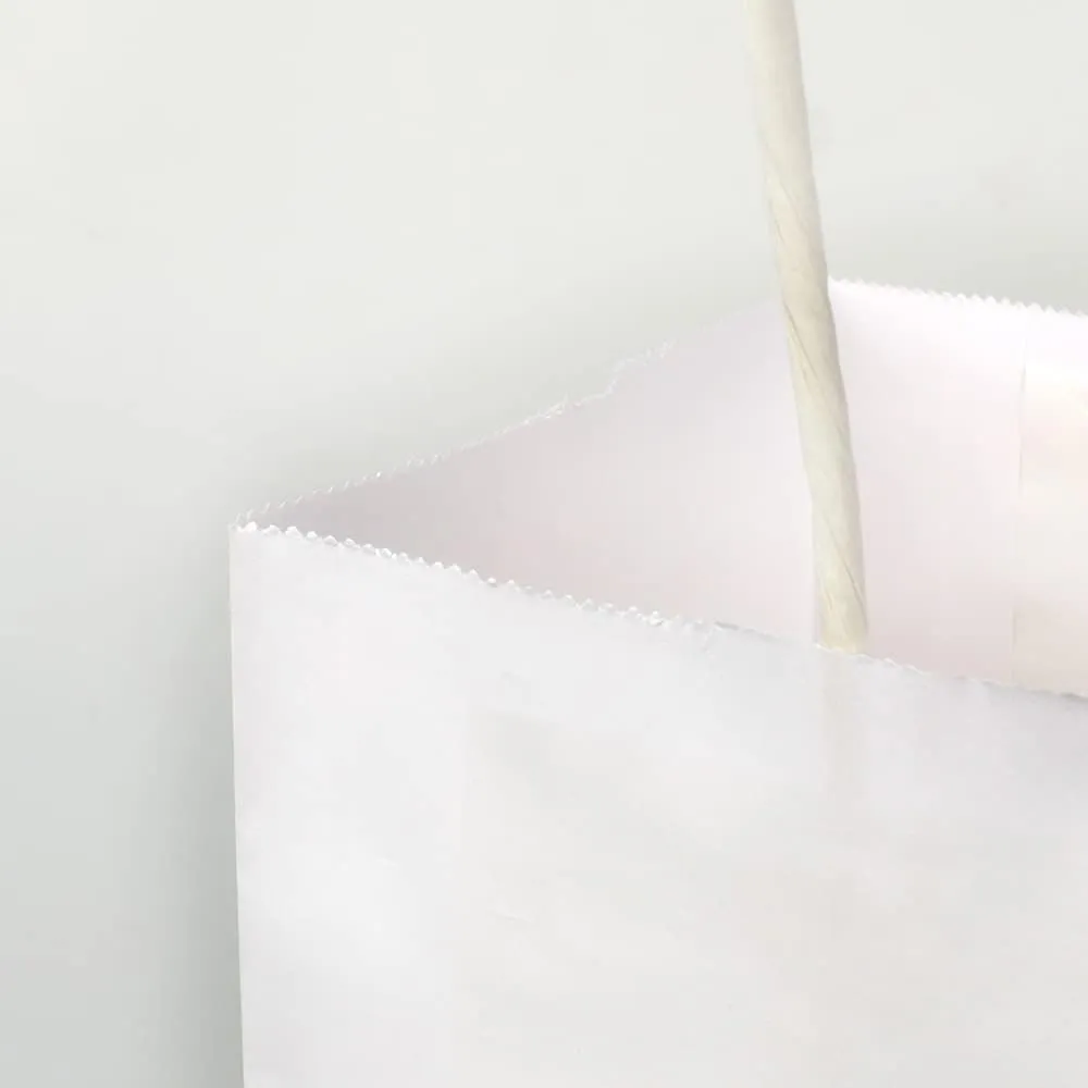Oikss 50 Pack 8x4.75x10 Inch Medium White Kraft Paper Bags with Handles Bulk for Birthday Wedding Party Favors Grocery Retail Shopping Takeout Business Goody Craft Gift Bags Sacks, 50 Count