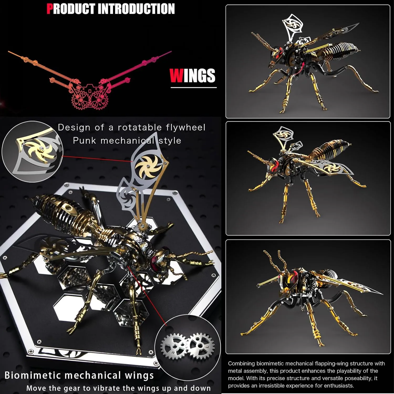 OreilleStar 3D Metal Puzzles for Adults, Model Kits of Northern Giant Hornet, Mechanical Wasp Building Blocks, Difficult DIY Assembly, Men's Birthday Gifts (3D Metal Wasp-Silver Black)