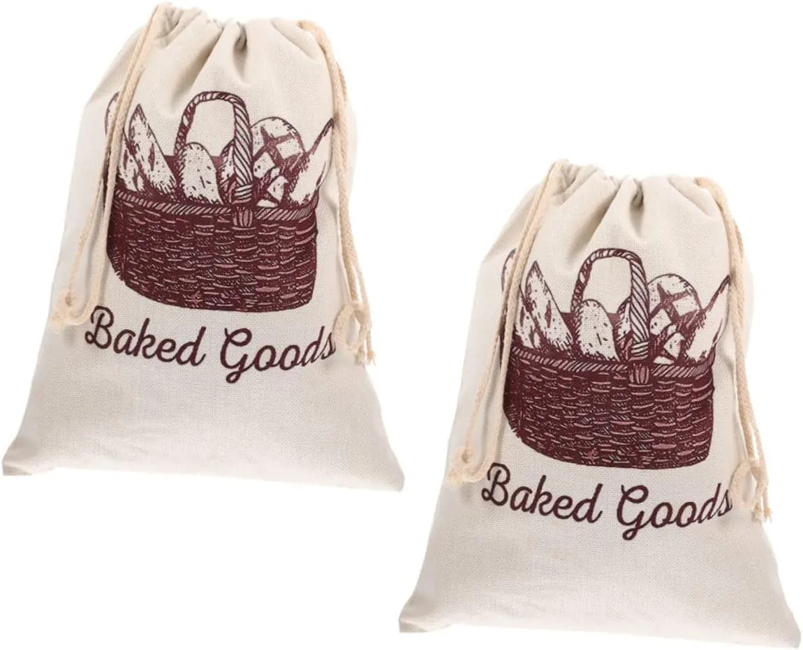 Organic Bread Bags Set 2 Pcs Drawstring Bread Pouches for Bakery Snack Bar Party Supplies Food Storage Home Freshness